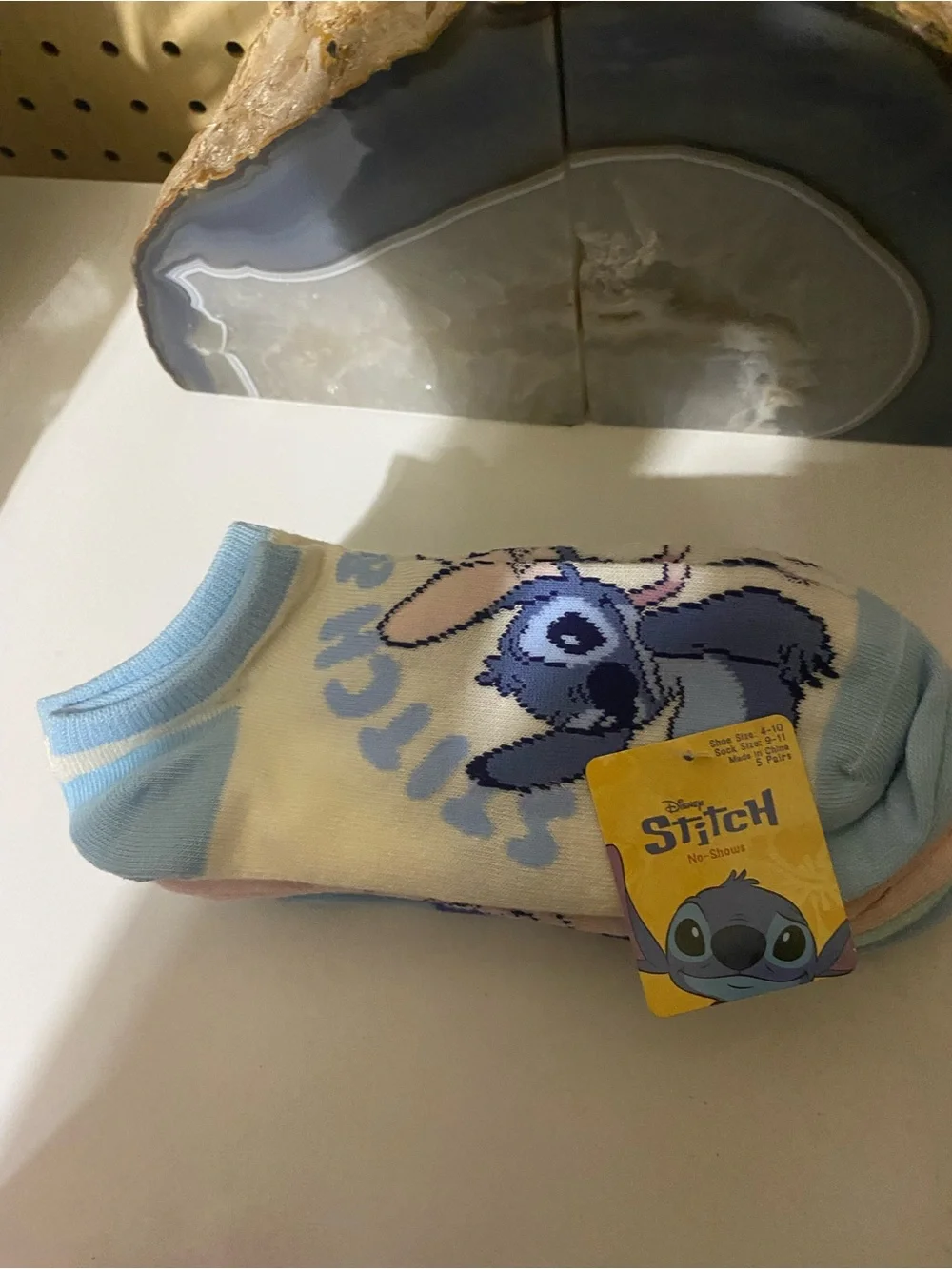 Disney Stitch No-Show Socks in Light Blue and Cream